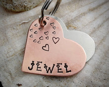 Load image into Gallery viewer, Medium dog name tag, hand stamped with hearts