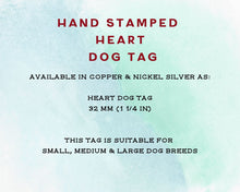 Load image into Gallery viewer, Small dog tag, hand stamped heart with flower design