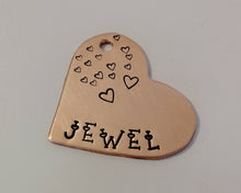 Load image into Gallery viewer, Medium dog name tag, hand stamped with hearts