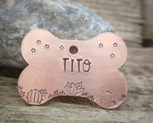 Load image into Gallery viewer, Bone dog tag, hand stamped with cactus design