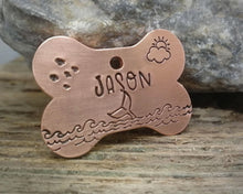 Load image into Gallery viewer, Bone dog tag, hand stamped with ocean design