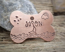 Load image into Gallery viewer, Bone dog tag, hand stamped with ocean design