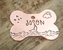 Load image into Gallery viewer, Bone dog tag, hand stamped with ocean design