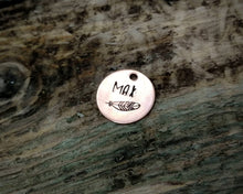 Load image into Gallery viewer, Cat id tag, hand stamped with feather design