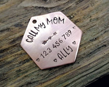 Load image into Gallery viewer, Dog tag, hand stamped with 'Call My Mom' & phone number