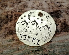 Load image into Gallery viewer, Pet id tag, hand stamped with mountain, moon & stars