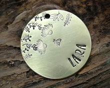 Load image into Gallery viewer, Dog tag, hand stamped with flowers & bee