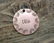 Load image into Gallery viewer, Dog name tag, hand stamped with border design