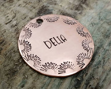 Load image into Gallery viewer, Dog name tag, hand stamped with border design