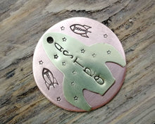 Load image into Gallery viewer, Dog id tag with rocket, spaceship & stars