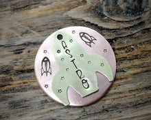 Load image into Gallery viewer, Dog id tag with rocket, spaceship & stars
