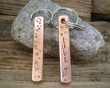 Load image into Gallery viewer, 'Best dog mom' keychain & matching dog tag, hand stamped with spaceship design