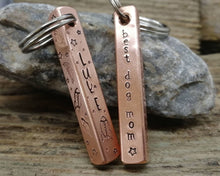 Load image into Gallery viewer, 'Best dog mom' keychain & matching dog tag, hand stamped with spaceship design