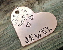 Load image into Gallery viewer, Medium dog name tag, hand stamped with hearts