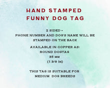 Load image into Gallery viewer, Funny dog tag, hand stamped with 'Obedience School Dropout'