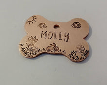 Load image into Gallery viewer, Bone dog tag with bike & flowers