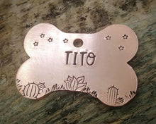 Load image into Gallery viewer, Bone dog tag, hand stamped with cactus design