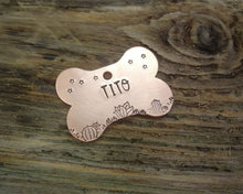 Load image into Gallery viewer, Bone dog tag, hand stamped with cactus design