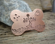 Load image into Gallery viewer, Bone dog tag, hand stamped with ocean design
