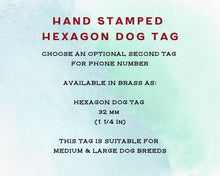 Load image into Gallery viewer, Hexagon dog tag, hand stamped with nautical design, octopus & fish
