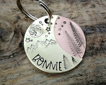 Load image into Gallery viewer, Dog tag, hand stamped with moon, stars & trees