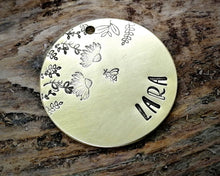 Load image into Gallery viewer, Dog tag, hand stamped with flowers & bee