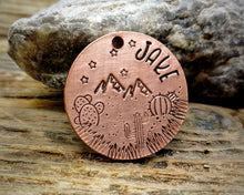 Load image into Gallery viewer, Dog id tag, hand stamped with cactus design & mountains