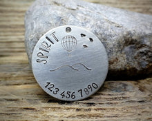 Load image into Gallery viewer, Dog tag, hand stamped with balloon & phone number