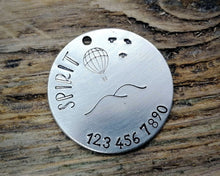 Load image into Gallery viewer, Dog tag, hand stamped with balloon & phone number
