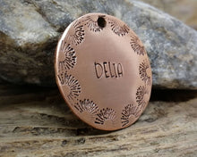 Load image into Gallery viewer, Dog name tag, hand stamped with border design