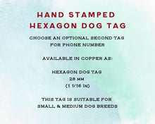 Load image into Gallery viewer, Hexagon dog tag, hand stamped with Christmas design & snowflakes