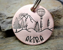 Load image into Gallery viewer, Dog id tag, hand stamped with landscape & balloon