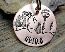 Load image into Gallery viewer, Dog id tag, hand stamped with landscape & balloon