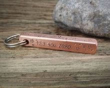 Load image into Gallery viewer, Bar tag, dog id tag, hand stamped with spaceship, moon & planets