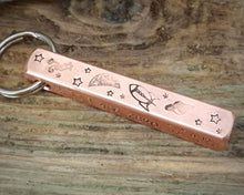 Load image into Gallery viewer, Bar tag, dog id tag, hand stamped with spaceship, moon & planets