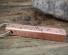 Load image into Gallery viewer, Bar tag, dog id tag, hand stamped with spaceship, moon & planets