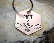 Load image into Gallery viewer, Hexagon dog tag & matching keychain, handmade dog lover gift idea