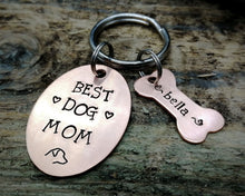 Load image into Gallery viewer, Dog Lover Gift - 'Best Dog Mom' Keychain with dog name tags