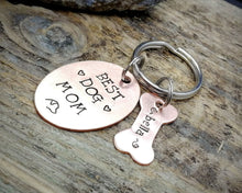 Load image into Gallery viewer, Dog Lover Gift - 'Best Dog Mom' Keychain with dog name tags