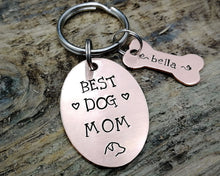 Load image into Gallery viewer, Dog Lover Gift - 'Best Dog Mom' Keychain with dog name tags
