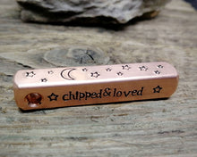 Load image into Gallery viewer, Bar tag, pet id tag, hand stamped with moon & stars