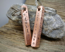 Load image into Gallery viewer, 'Best dog mom' keychain & matching dog tag, hand stamped with spaceship design