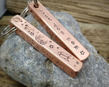 Load image into Gallery viewer, 'Best dog mom' keychain & matching dog tag, hand stamped with spaceship design