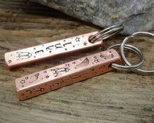 Load image into Gallery viewer, 'Best dog mom' keychain & matching dog tag, hand stamped with spaceship design