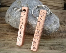 Load image into Gallery viewer, 'Best dog mom' keychain & matching dog tag, hand stamped with spaceship design