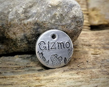 Load image into Gallery viewer, Aluminum cat id tag, hand stamped with cactus design