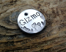 Load image into Gallery viewer, Aluminum cat id tag, hand stamped with cactus design
