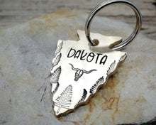 Load image into Gallery viewer, Hand-stamped arrowhead dog tag with matching keychain