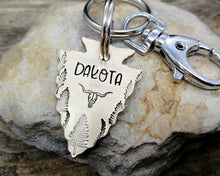 Load image into Gallery viewer, Hand-stamped arrowhead dog tag with matching keychain