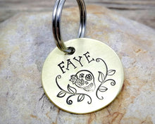 Load image into Gallery viewer, Dog id tag with matching keychain, hand stamped pet lover gift idea